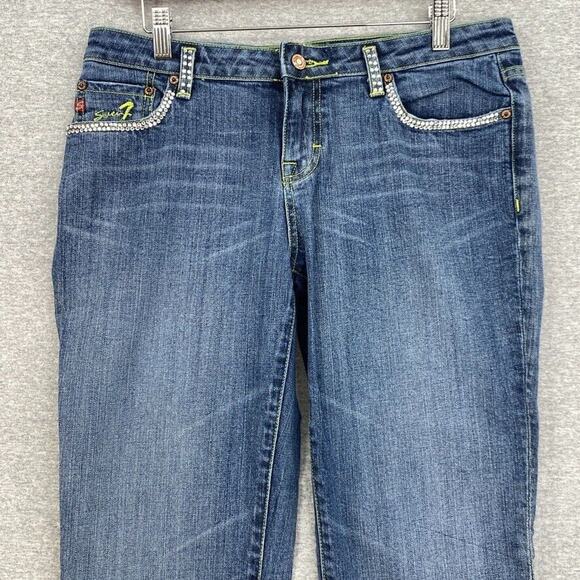 Seven7 Premium Denim Jeans Womens 32 Blue Mid Rise Bootcut Bling Medium Wash - Picture 4 of 12